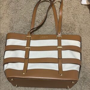 Michael Kors Brown and White Striped Tote Bag
